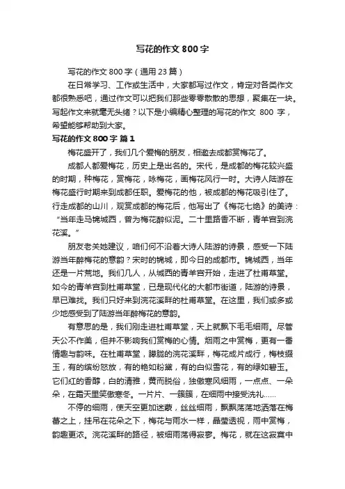 写花的作文800字（通用23篇）