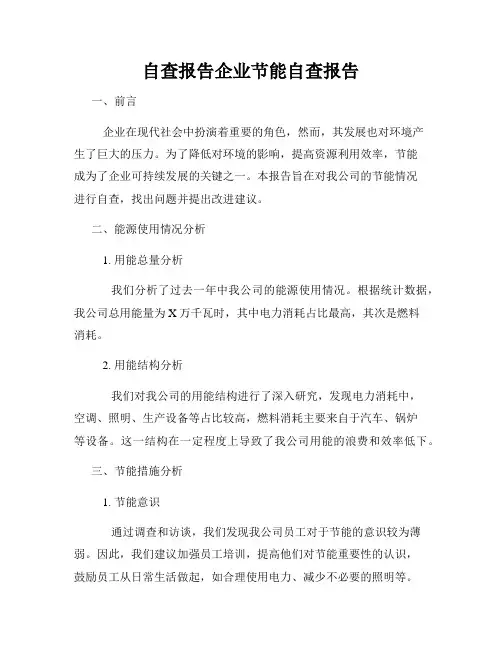 自查报告企业节能自查报告