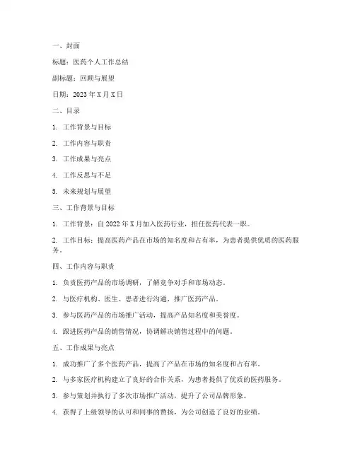 医药个人ppt工作总结