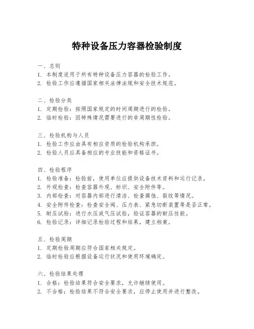 特种设备压力容器检验制度