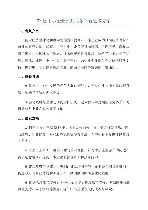 XX区中小企业公共服务平台建设方案