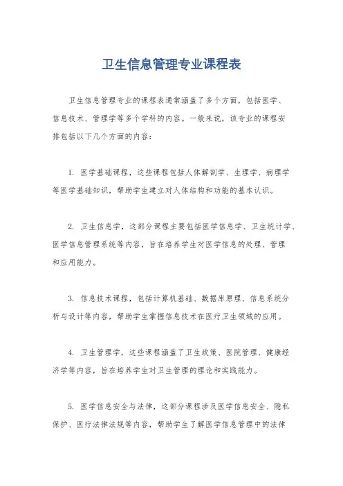 卫生信息管理专业课程表
