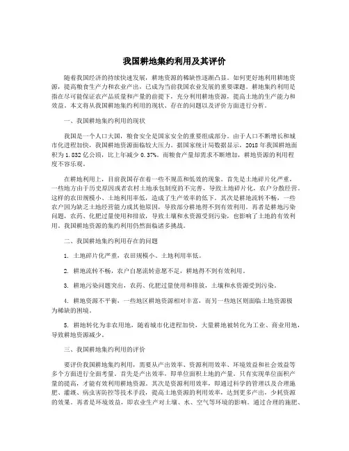 我国耕地集约利用及其评价