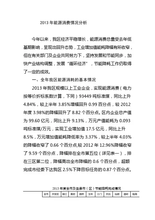 2013年能源消费情况分析