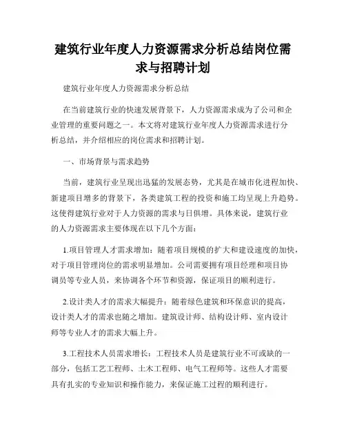 建筑行业年度人力资源需求分析总结岗位需求与招聘计划