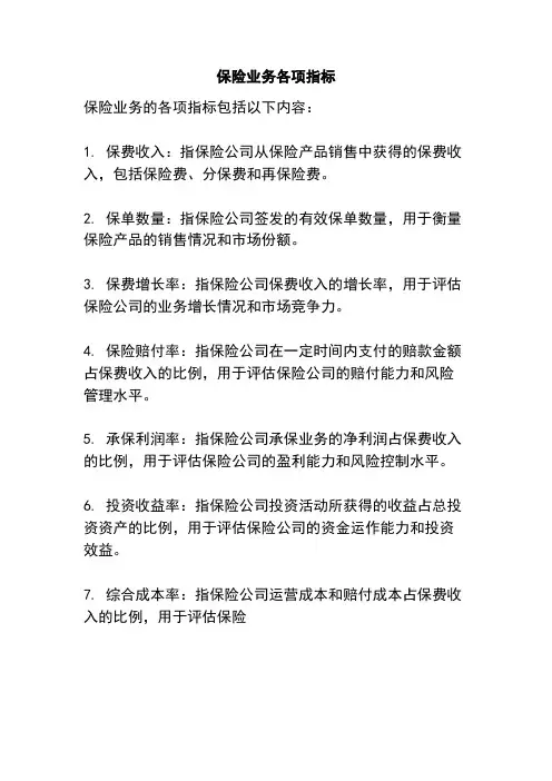 保险业务各项指标