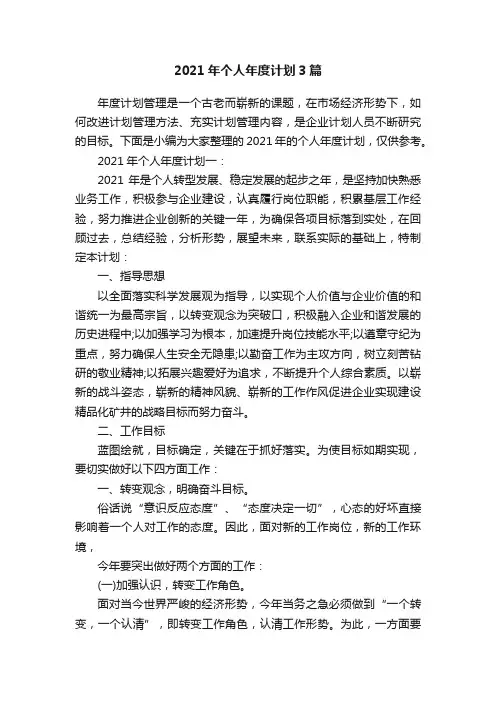 2021年个人年度计划3篇
