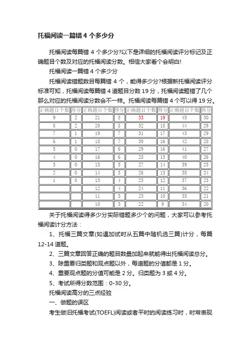 托福阅读一篇错4个多少分