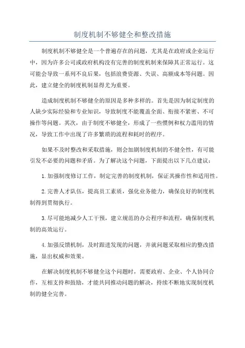 制度机制不够健全和整改措施
