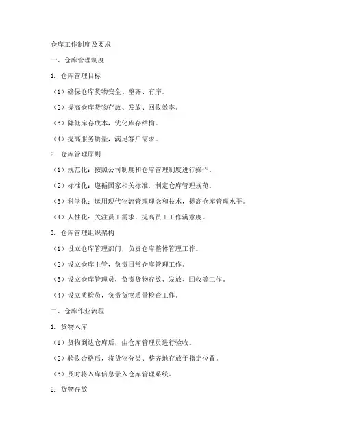 仓库工作制度及要求