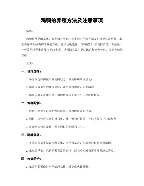 鸡鸭的养殖方法及注意事项