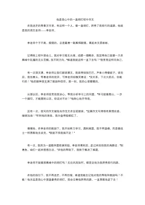 他是我心中的一盏明灯初中作文