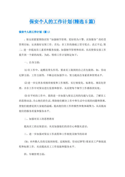 保安个人的工作计划(精选5篇)