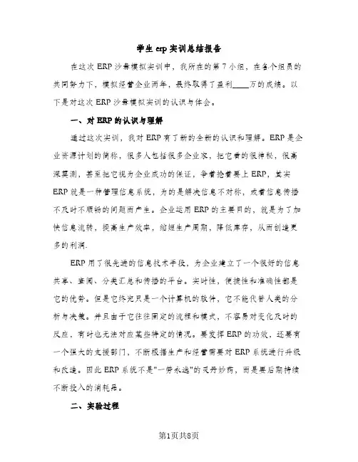 学生erp实训总结报告（2篇）