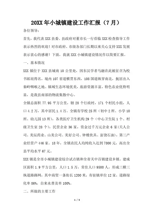 2019年小城镇建设工作汇报(7月)