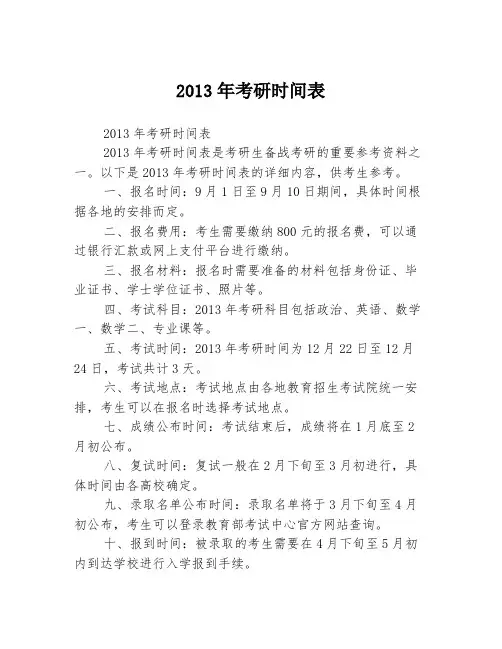2013年考研时间表