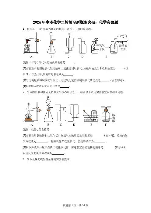 2024年中考化学二轮复习新题型突破：化学实验题
