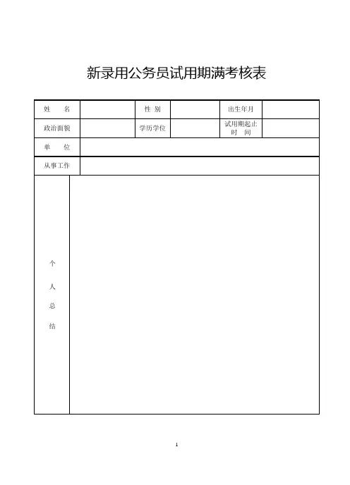 新录用公务员试用期满考核表、任职定级审批表
