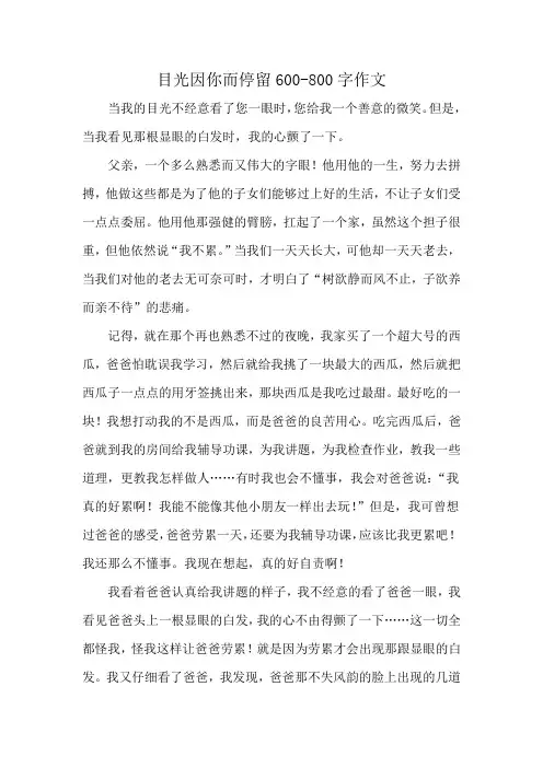 目光因你而停留600-800字作文