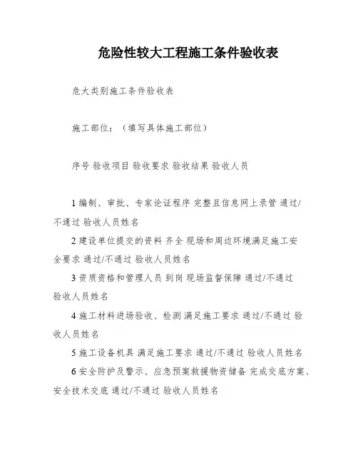 危险性较大工程施工条件验收表