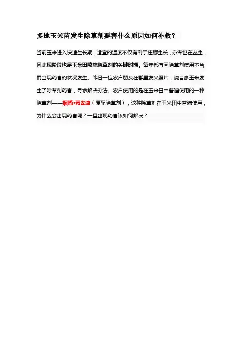 多地玉米苗发生除草剂要害什么原因如何补救
