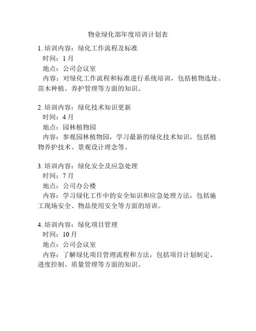 物业绿化部年度培训计划表