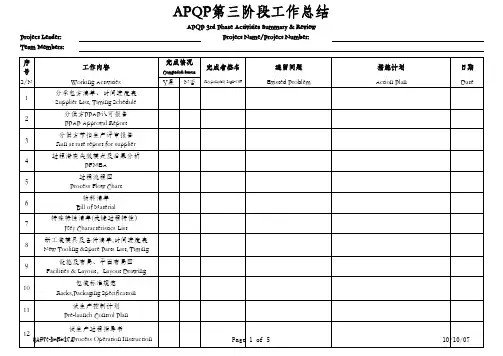 APQP第三阶段总结报告-中英文