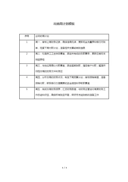 出纳周计划模板