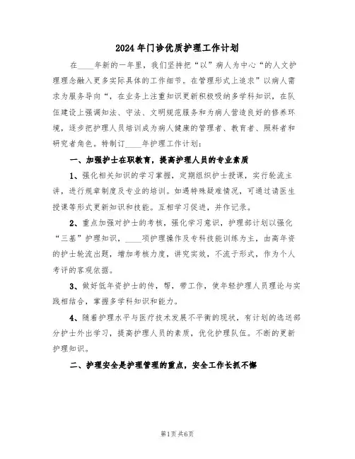 2024年门诊优质护理工作计划（二篇）