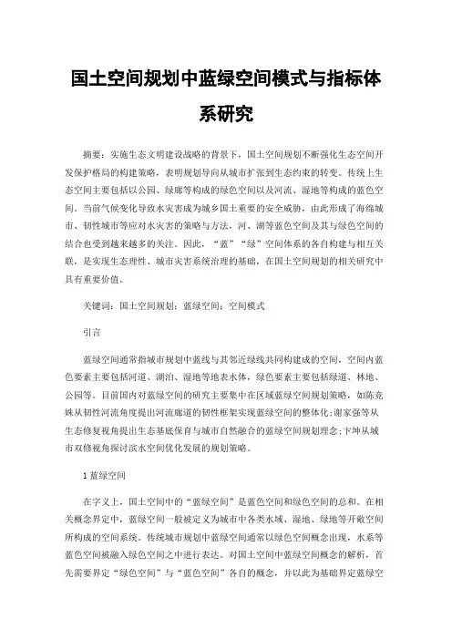 国土空间规划中蓝绿空间模式与指标体系研究
