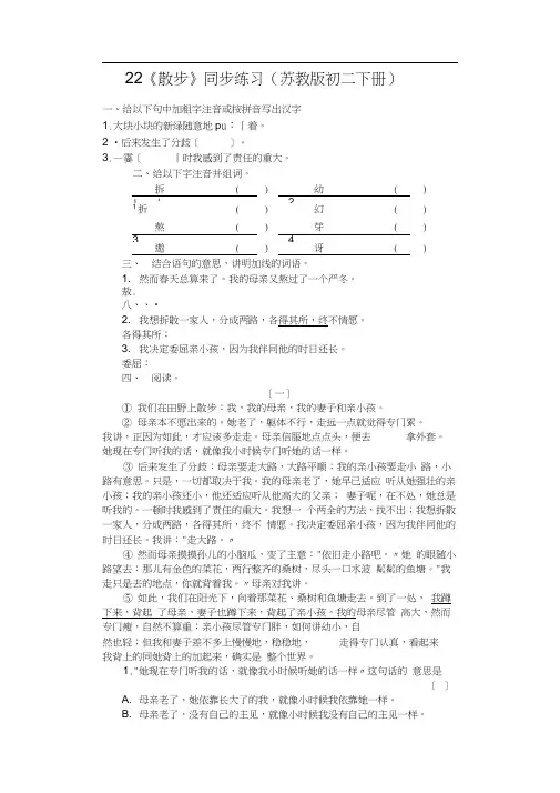 22《散步》同步练习(苏教版初二下册)
