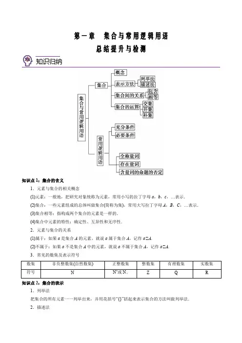 2021-2022学年高一数学考点讲练(必修一)第一章 集合与常用逻辑用语总结(解析版)
