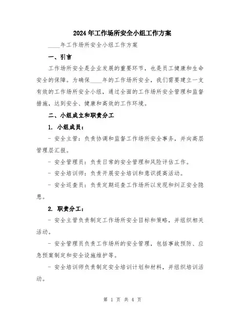 2024年工作场所安全小组工作方案