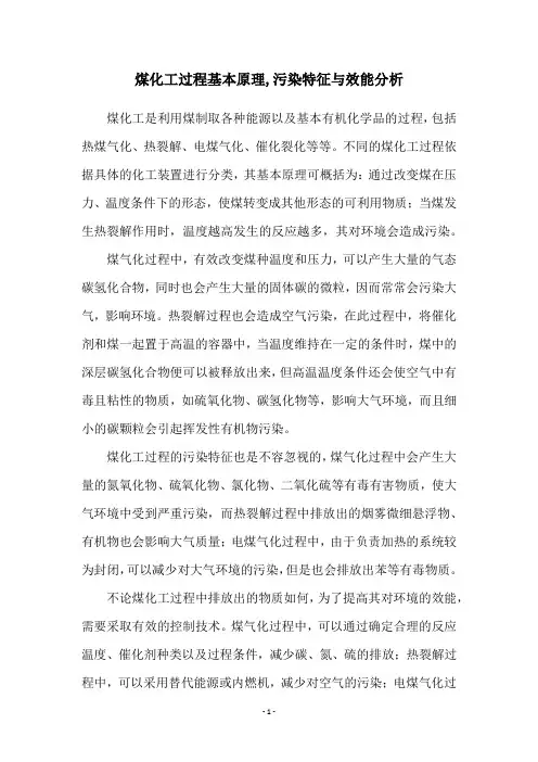 煤化工过程基本原理,污染特征与效能分析