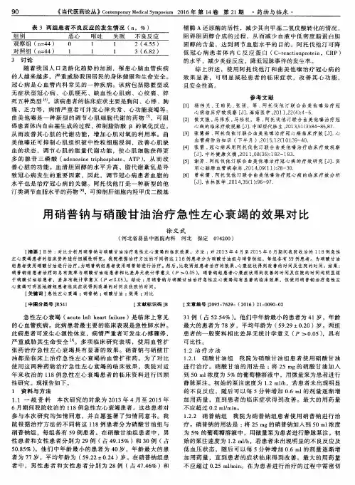用硝普钠与硝酸甘油治疗急性左心衰竭的效果对比