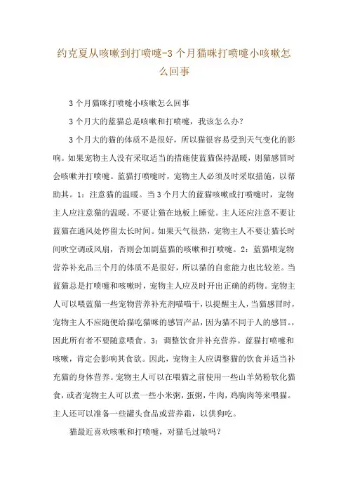 约克夏从咳嗽到打喷嚏-3个月猫咪打喷嚏小咳嗽怎么回事