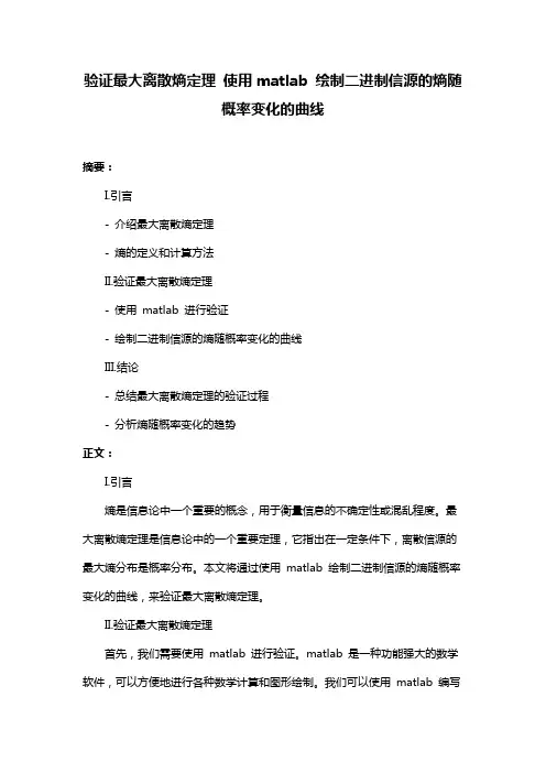 验证最大离散熵定理 使用matlab 绘制二进制信源的熵随概率变化的曲线