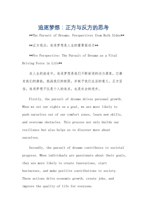 关于追逐梦想辩论赛正方与反方的作文