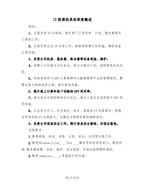 IT经理的具体职责概述（四篇）