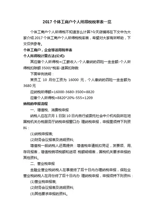 2017个体工商户个人所得税税率表一览