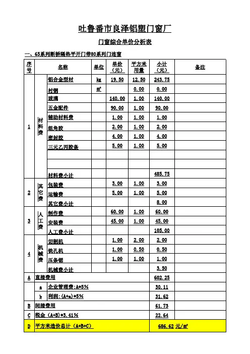 门窗报价单(样板)1