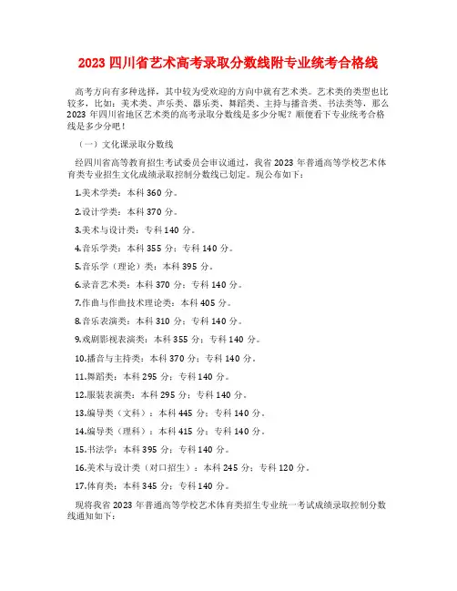 2023四川省艺术高考录取分数线附专业统考合格线