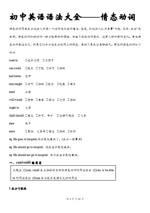 初中英语语法大全——情态动词