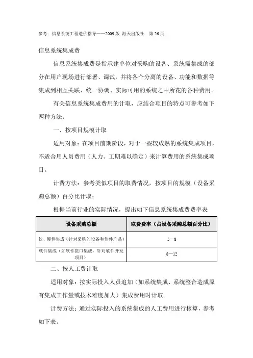 信息系统监理——信息系统集成费