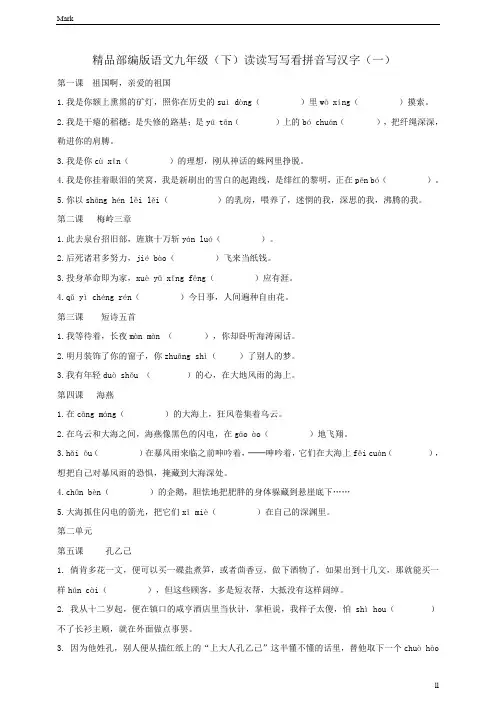统编人教部编版语文九年级下册语文读读写写看拼音写汉字 