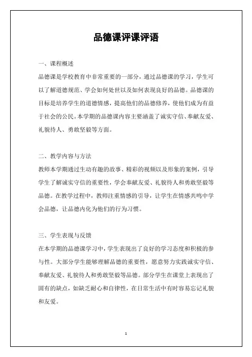 品德课评课评语