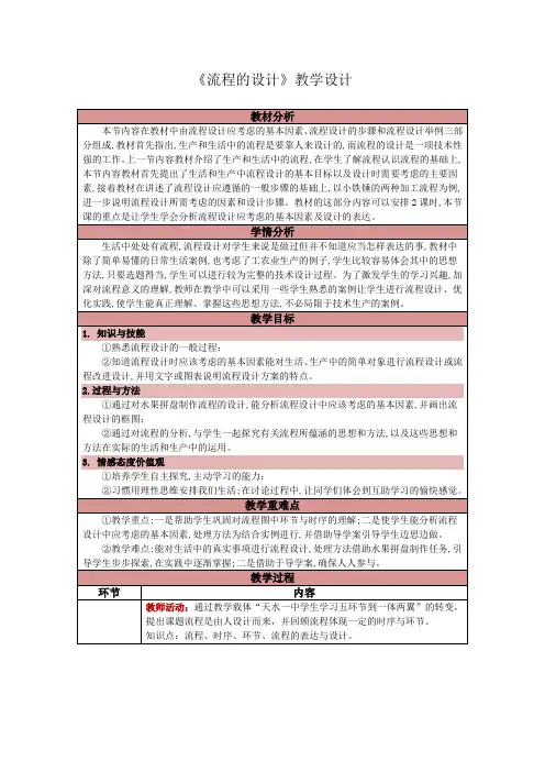 苏教版通用技术必修2 2.2 流程的设计