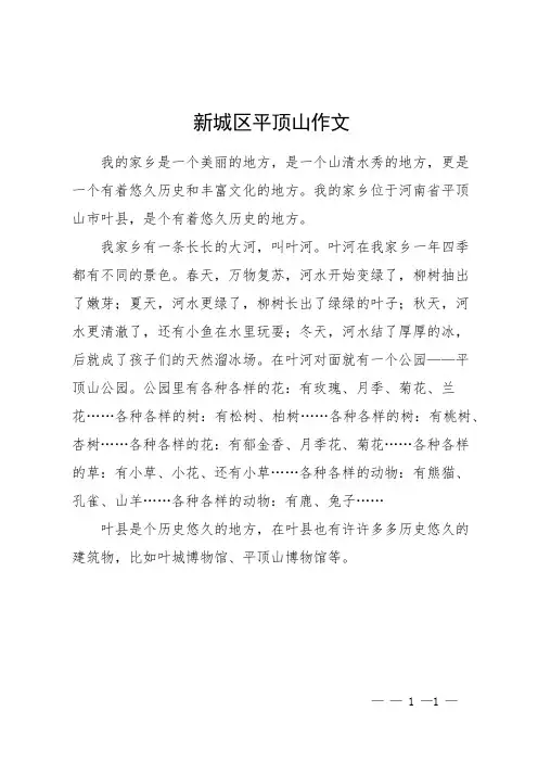 新城区平顶山作文