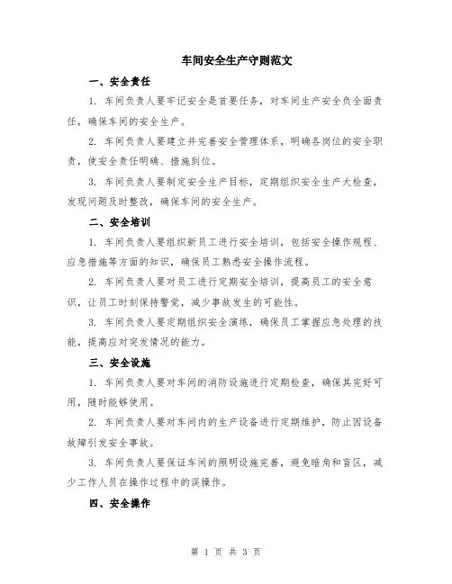 车间安全生产守则范文