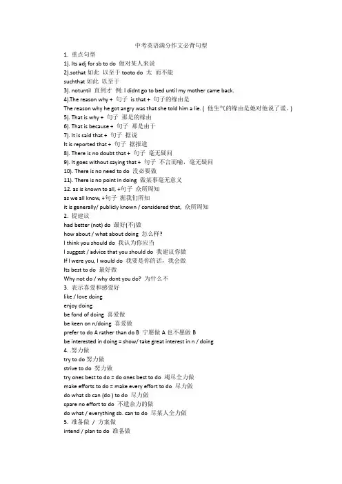 中考英语满分作文必背句型